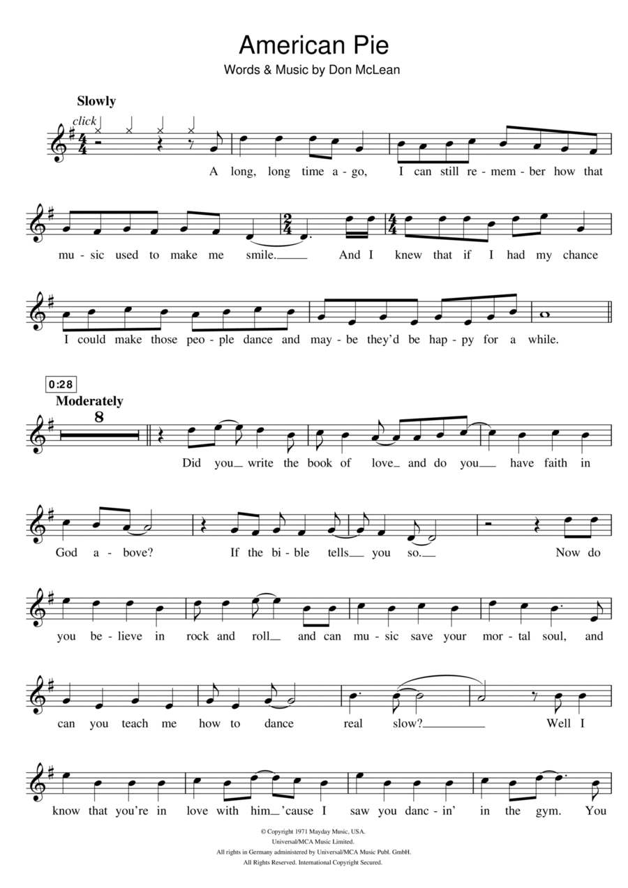 American Pie Flute Solo scores gallery preview page 1