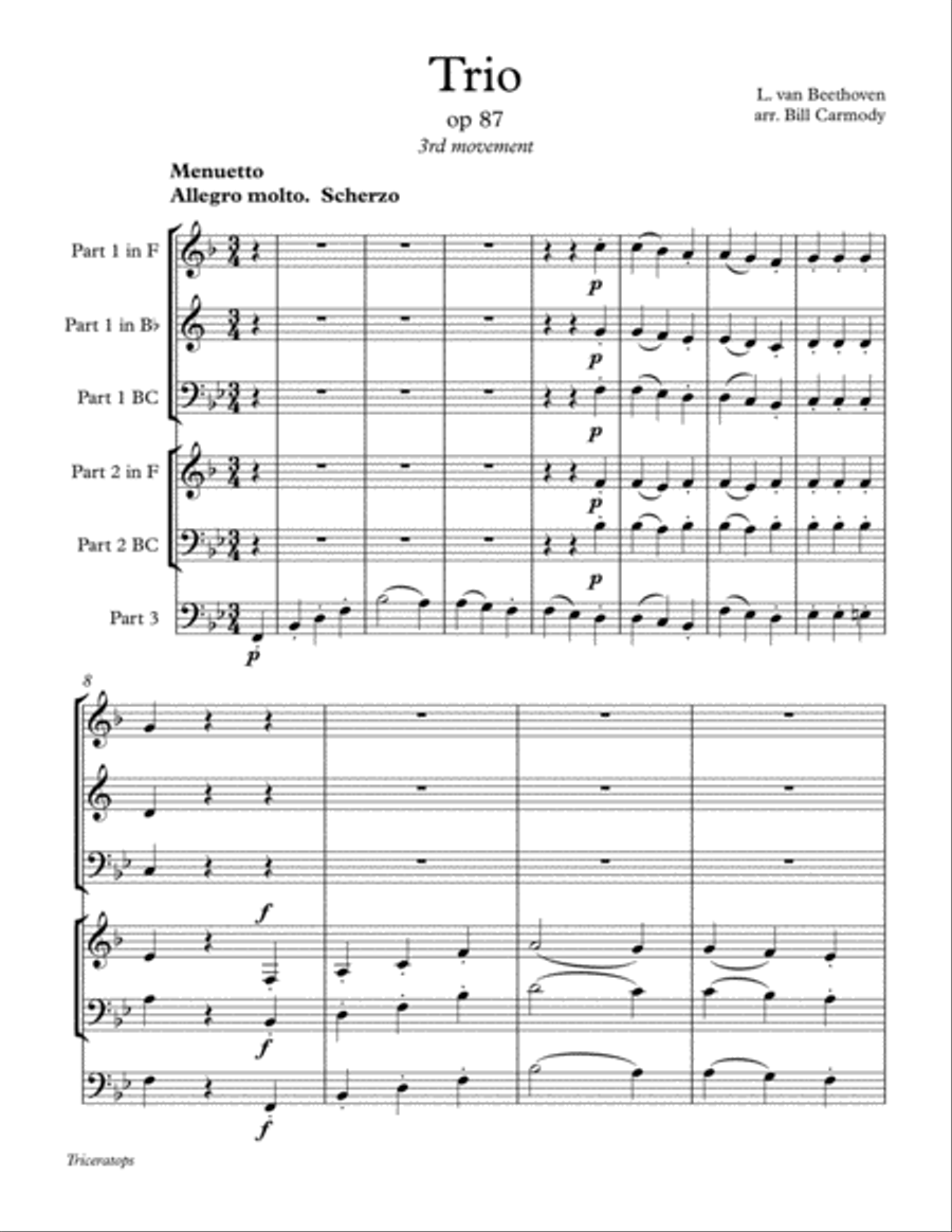 Beethoven Trio op 87, mvt. 3 Scherzo Brass Ensemble scores gallery preview page 2