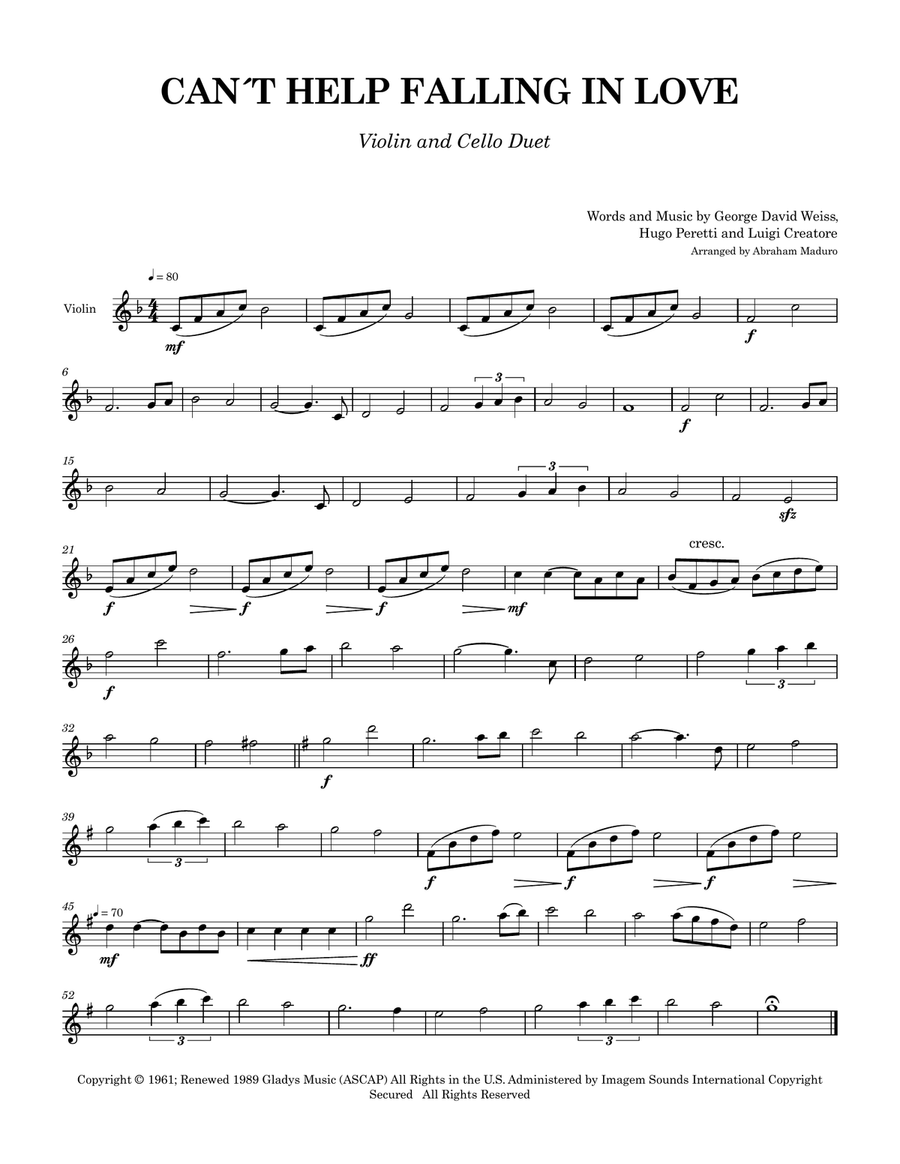 Can't Help Falling In Love String Duet scores gallery preview page 4