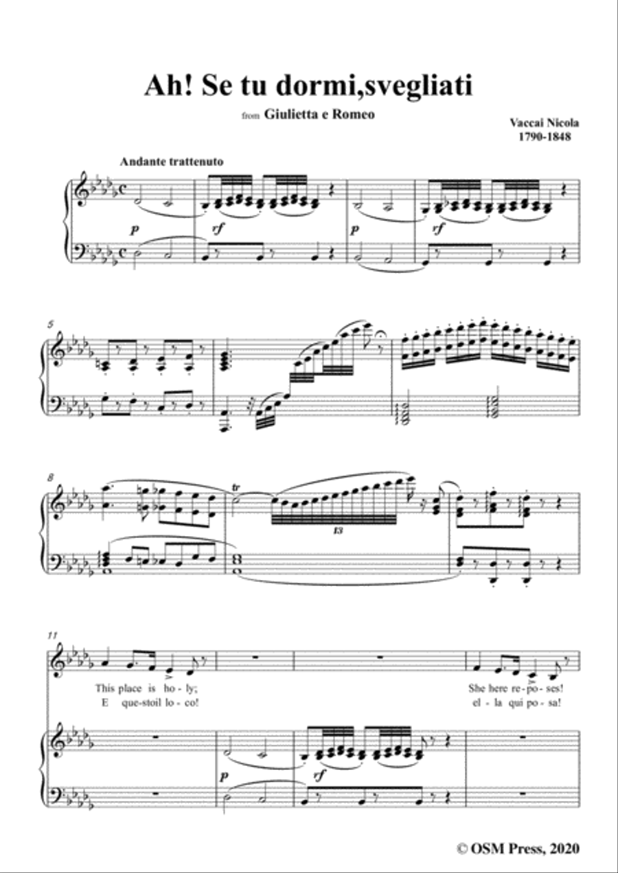 Vaccai-Ah! Se tu dormi,svegliati,in D flat Major,for Voice and Piano Voice Solo scores gallery preview page 3