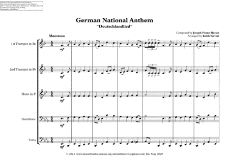 German National Anthem (( "Deutschlandlied") for Brass Quintet image number null