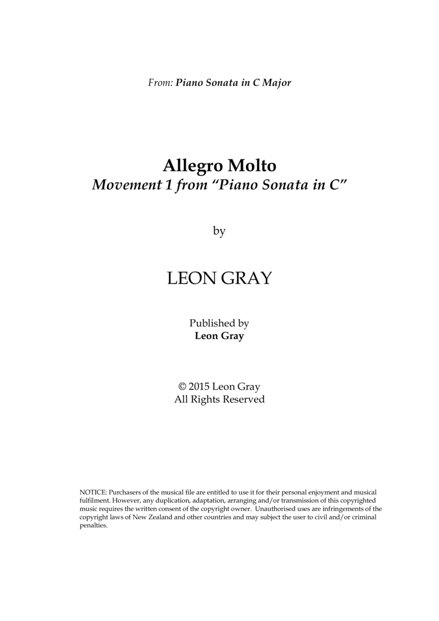 Piano Sonata 1_1 Allegro Molto © 2015 Leon Gray Piano Solo scores gallery preview page 1
