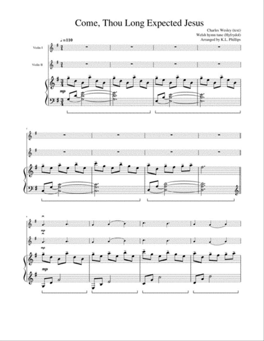 Come, Thou Long Expected Jesus - Violin Duet with Piano Accompaniment String Duet scores gallery preview page 2