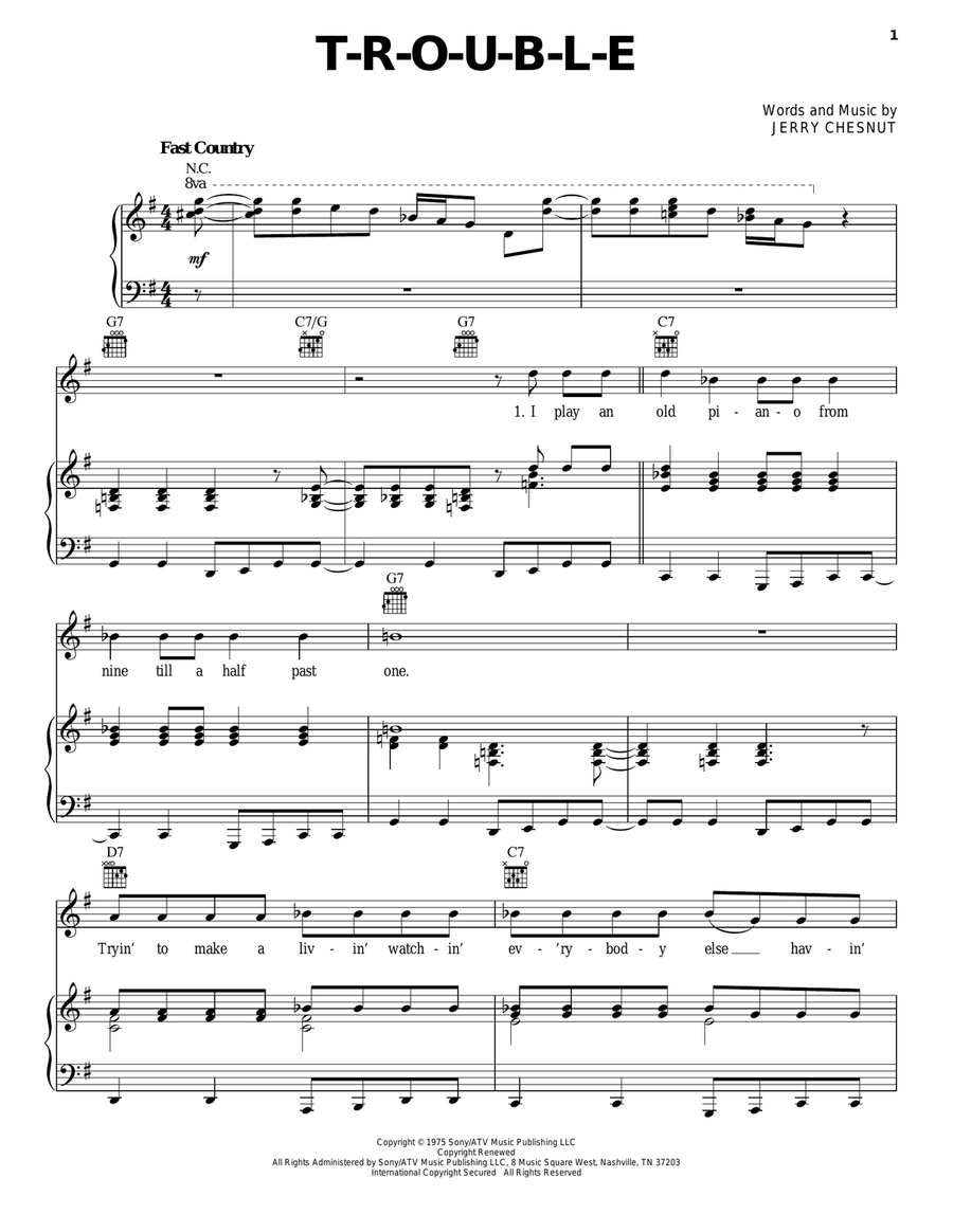 T-R-O-U-B-L-E Piano, Vocal, Guitar scores gallery preview page 1