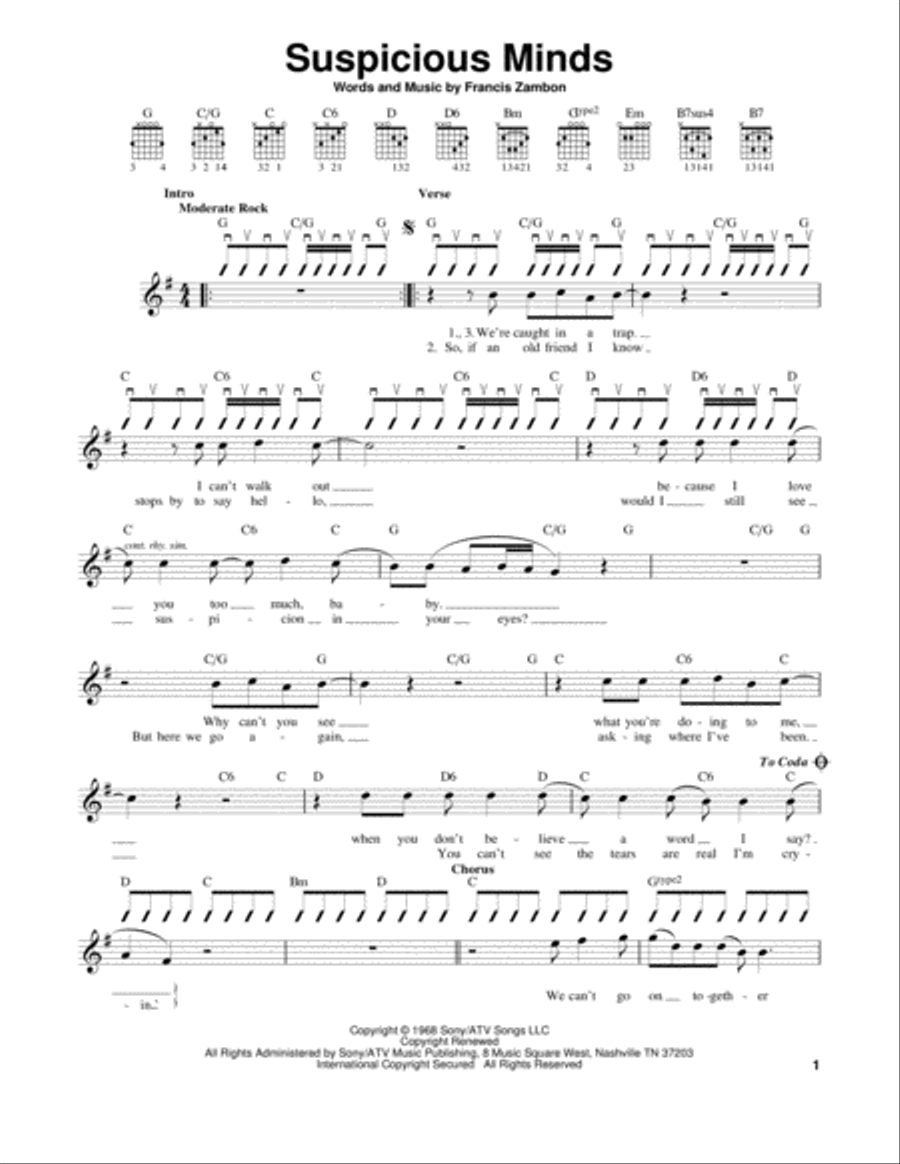 Suspicious Minds Suspicious Minds Acoustic Guitar scores gallery preview page 1