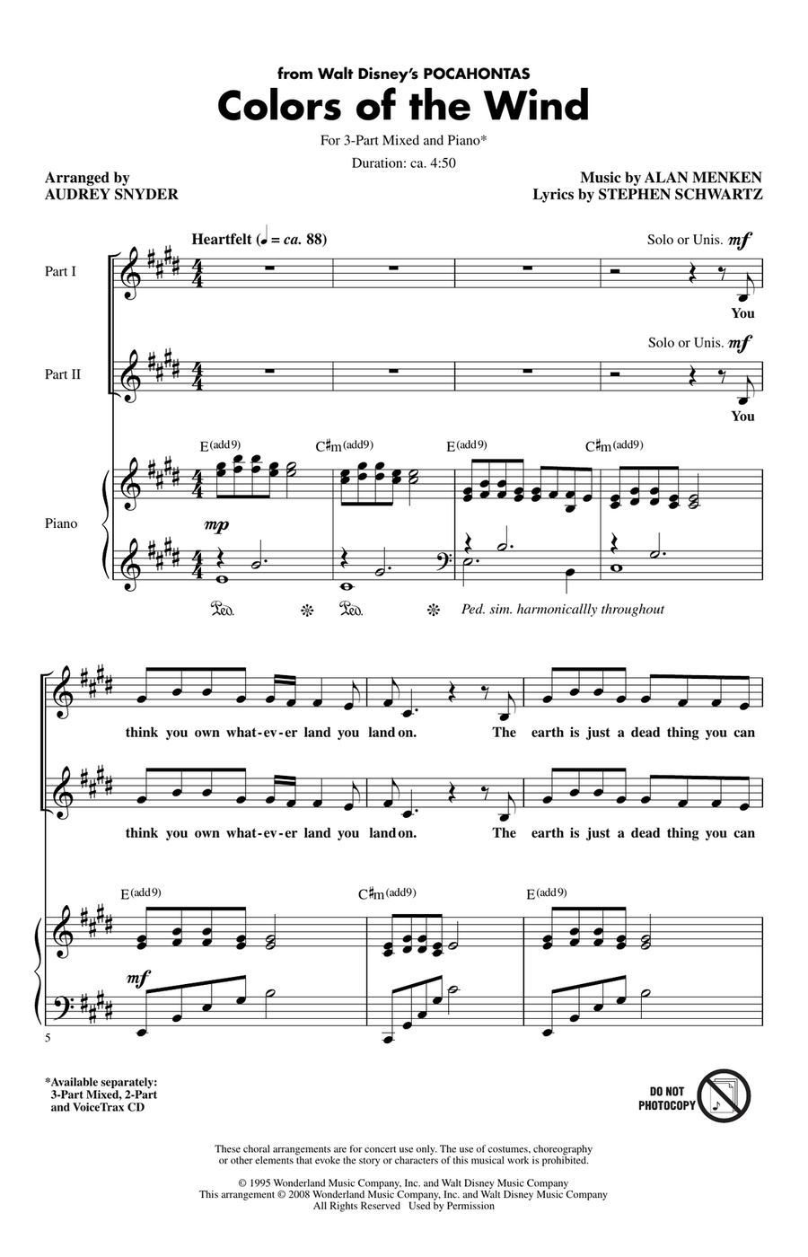 Colors Of The Wind (from Pocahontas) (arr. Audrey Snyder) 3-Part scores gallery preview page 1