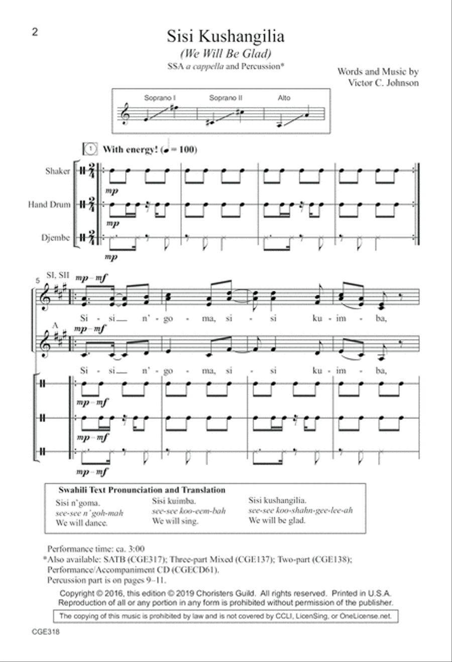 Sisi Kushangilia (We Will Be Glad) - SSA SSA scores gallery preview page 2