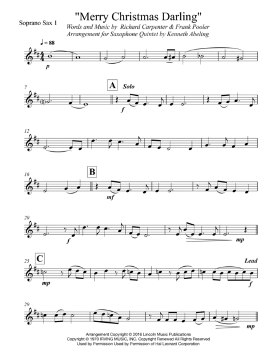 Merry Christmas, Darling Merry Christmas, Darling Saxophone Quintet scores gallery preview page 6