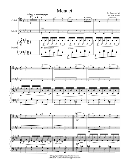 Menuet by Boccherini for cello duet and piano image number null