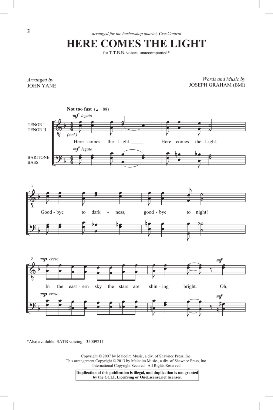 Here Comes The Light Here Comes The Light TTBB scores gallery preview page 1