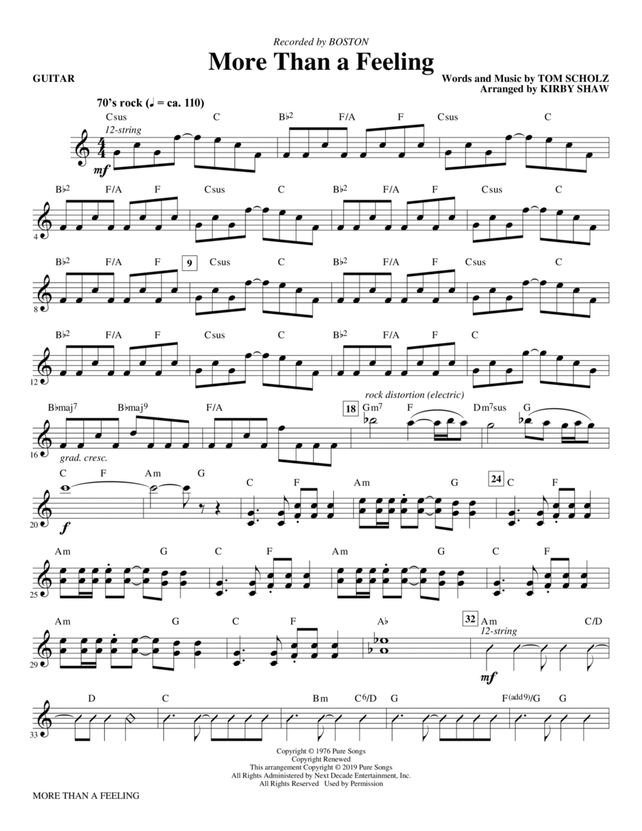 More Than a Feeling (arr. Kirby Shaw) - Guitar Choir scores gallery preview page 1