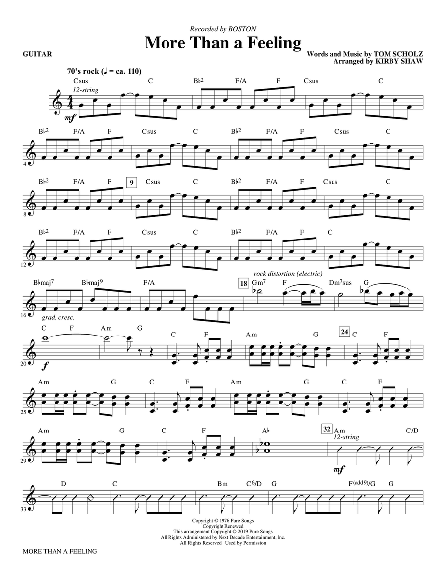 More Than a Feeling (arr. Kirby Shaw) - Guitar