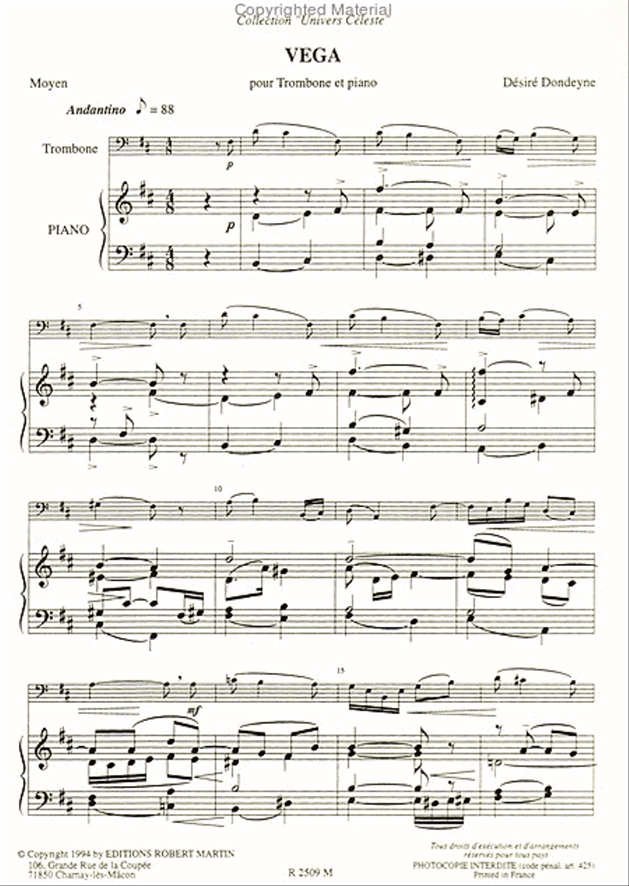 Véga, pour trombone Piano Accompaniment scores gallery preview page 2