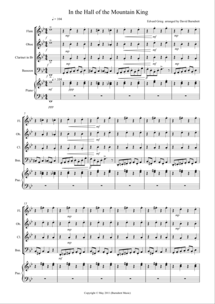 In the Hall of the Mountain King for Wind Quartet Woodwind Quartet scores gallery preview page 1