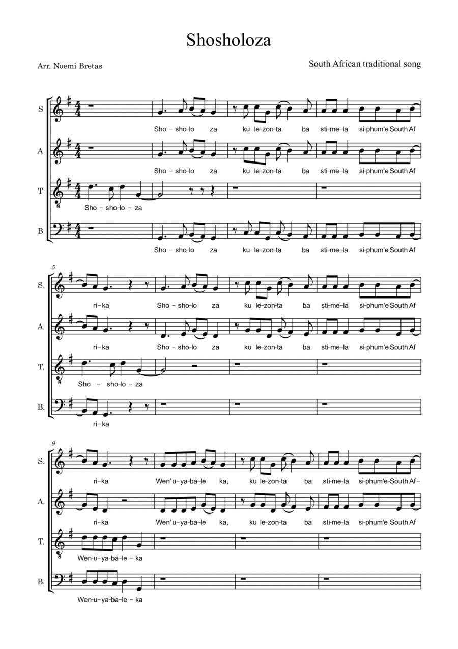 Shosholoza (South African) 4-Part scores gallery preview page 1