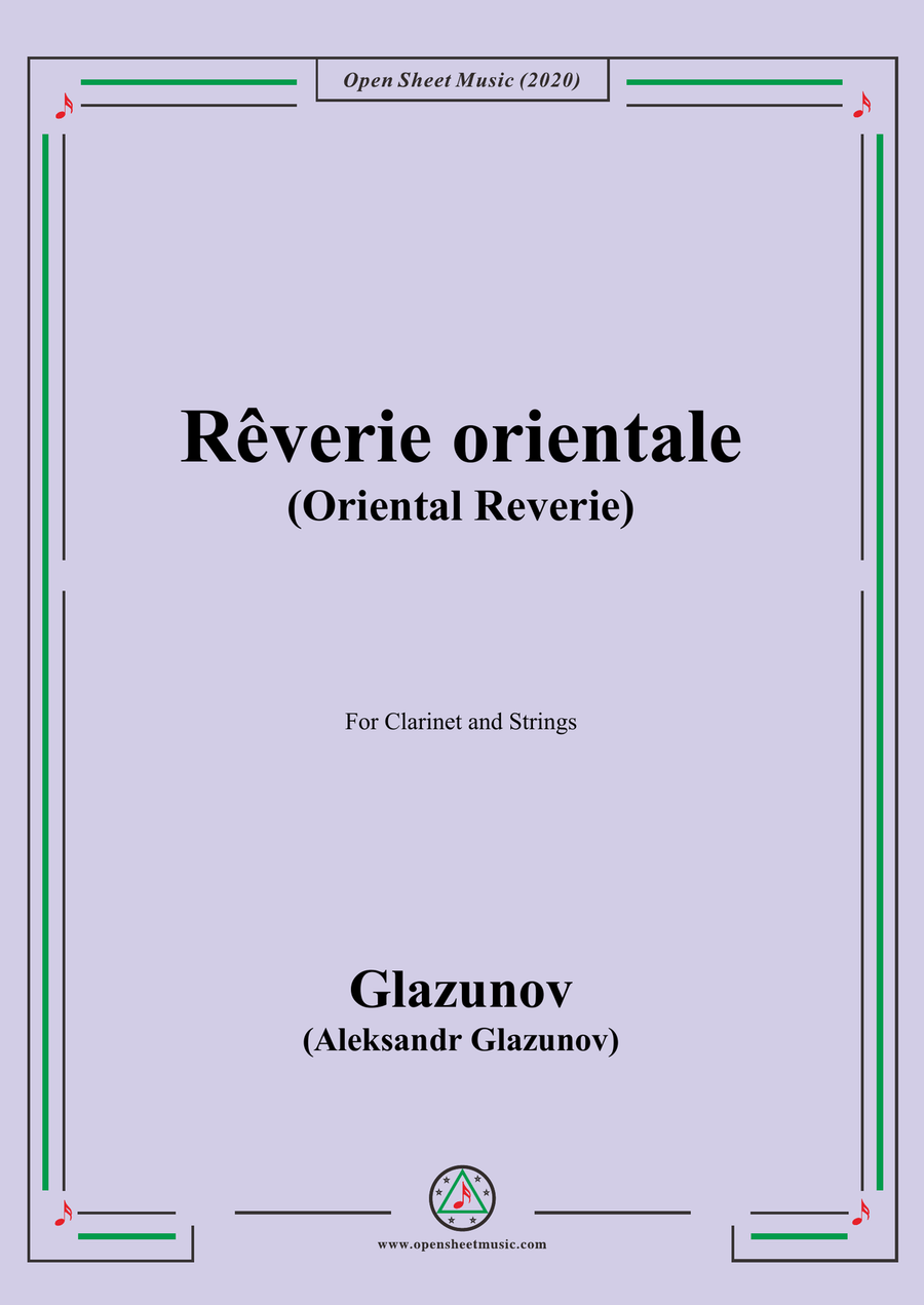 Glazunov-Rêverie orientale(Oriental Reverie),for Clarinet and Strings Small Ensemble scores gallery preview page 1