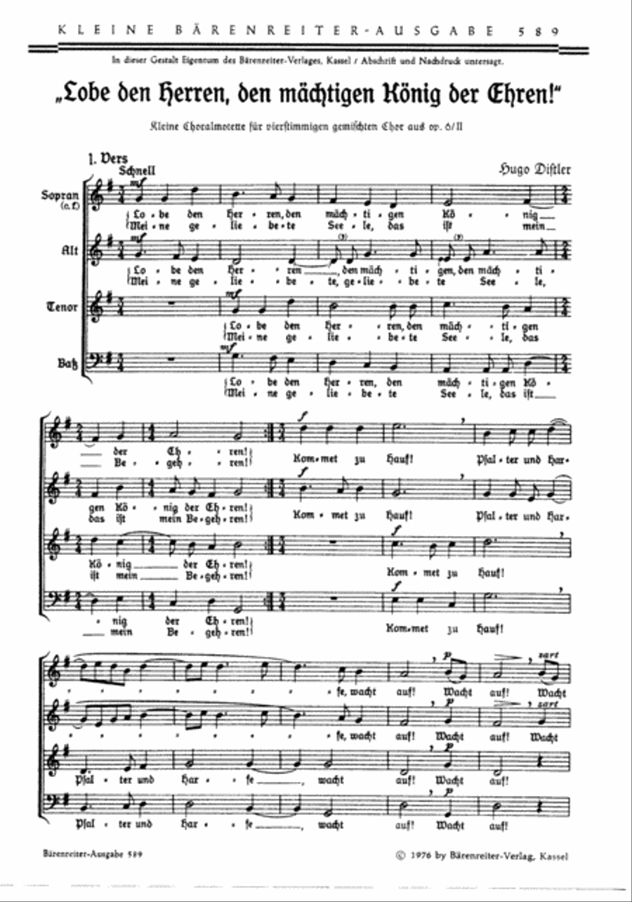 Lobe den Herren, den maechtigen Koenig der Ehren op. 6/2,I 4-Part scores gallery preview page 1