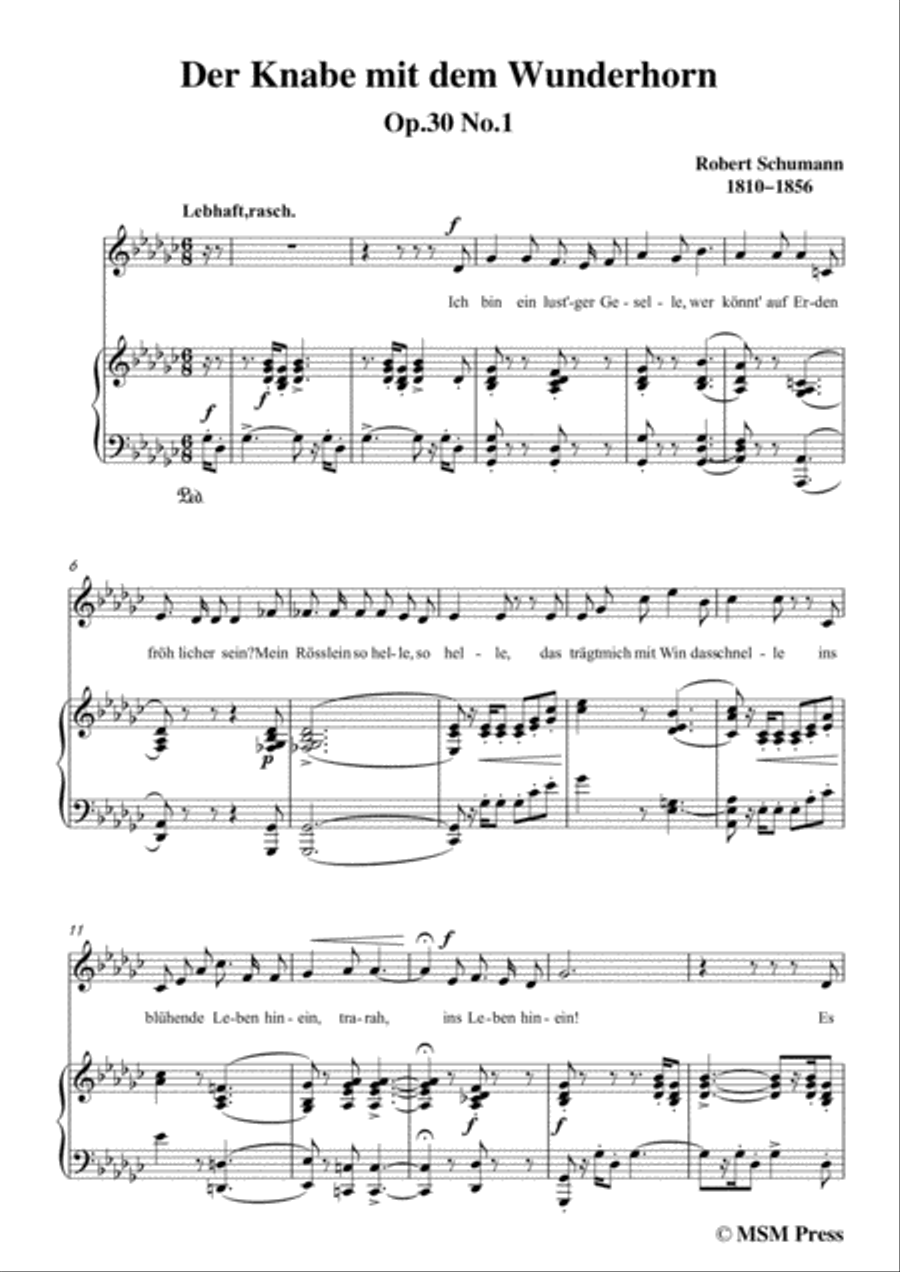 Schumann-Der Knabe mit dem Wunderhorn,in G flat Major,for Voice and Piano Voice Solo scores gallery preview page 3