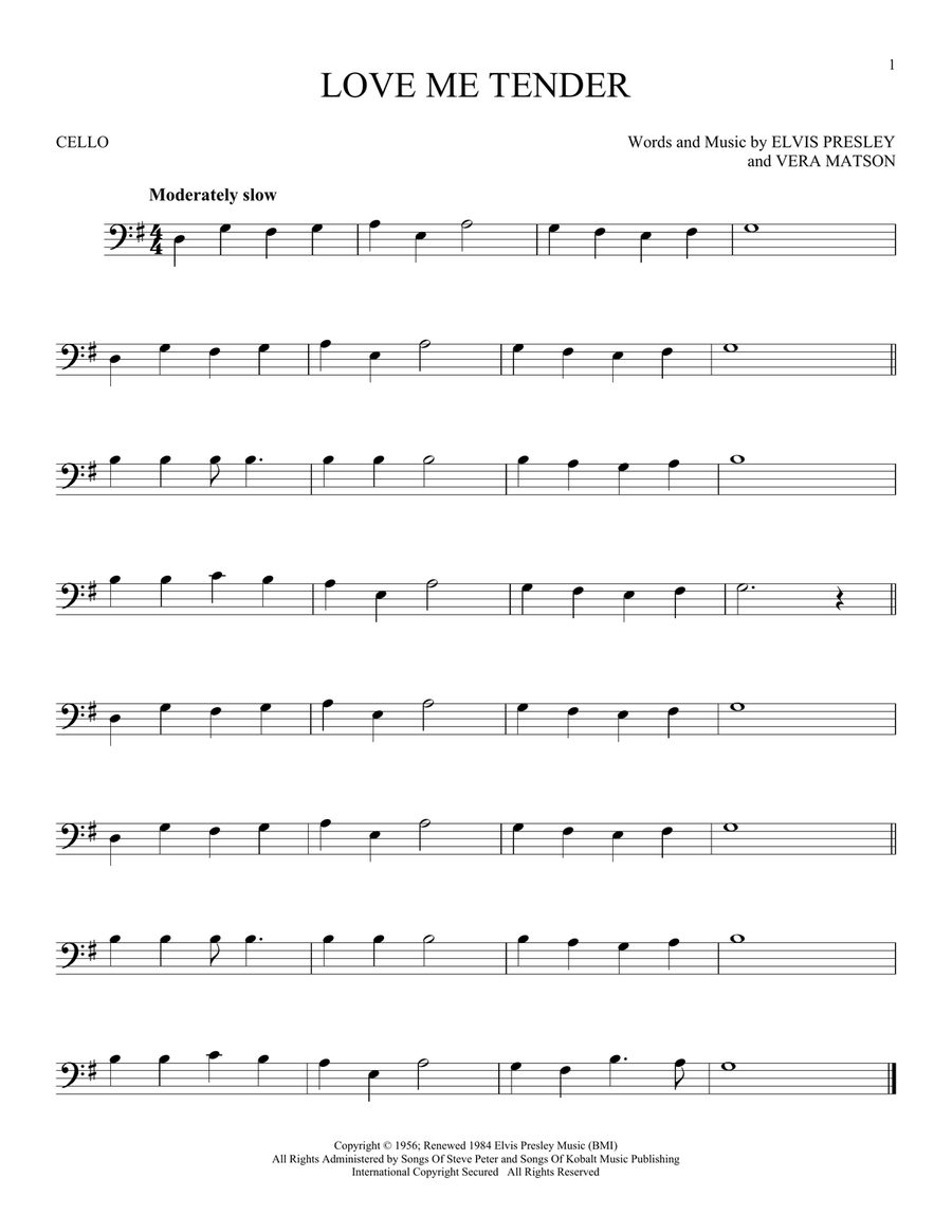 Love Me Tender Love Me Tender Cello Solo scores gallery preview page 1
