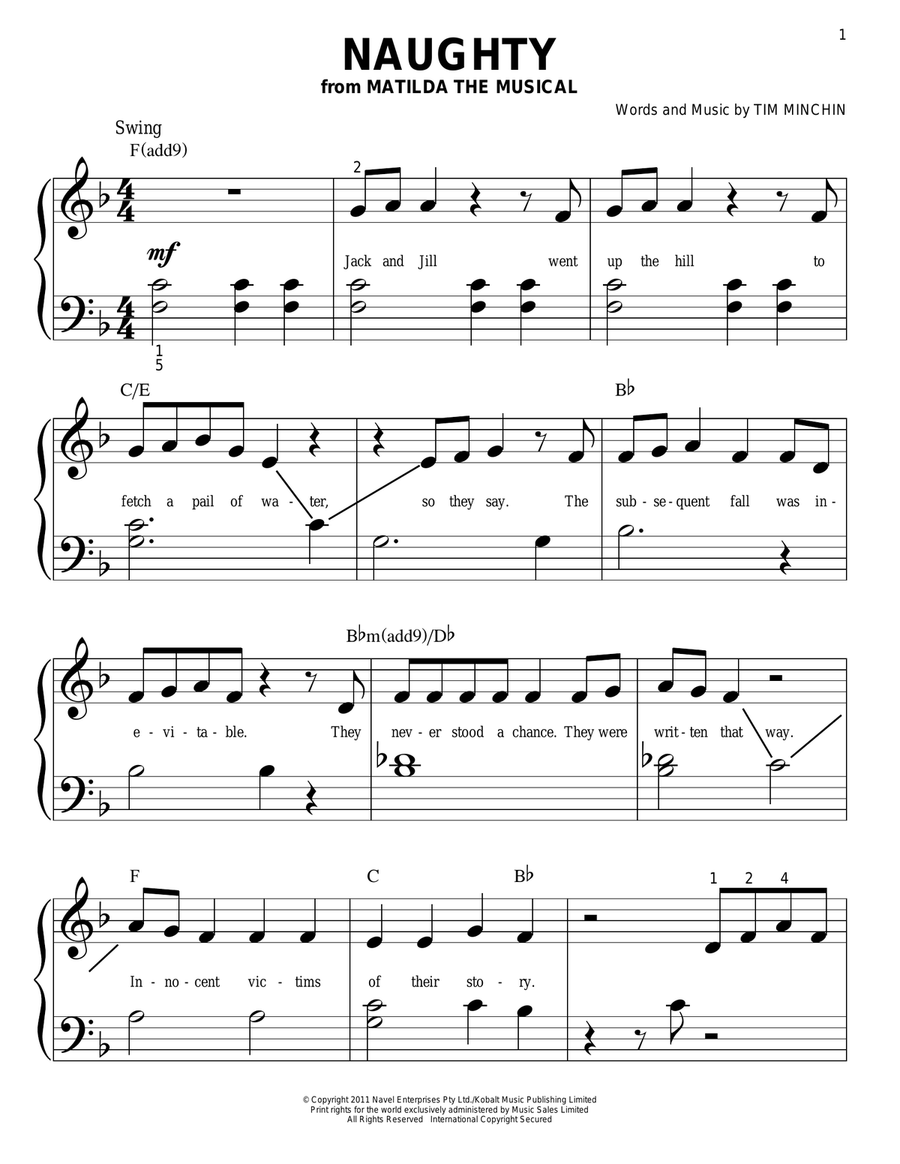 Naughty Easy Piano scores gallery preview page 1