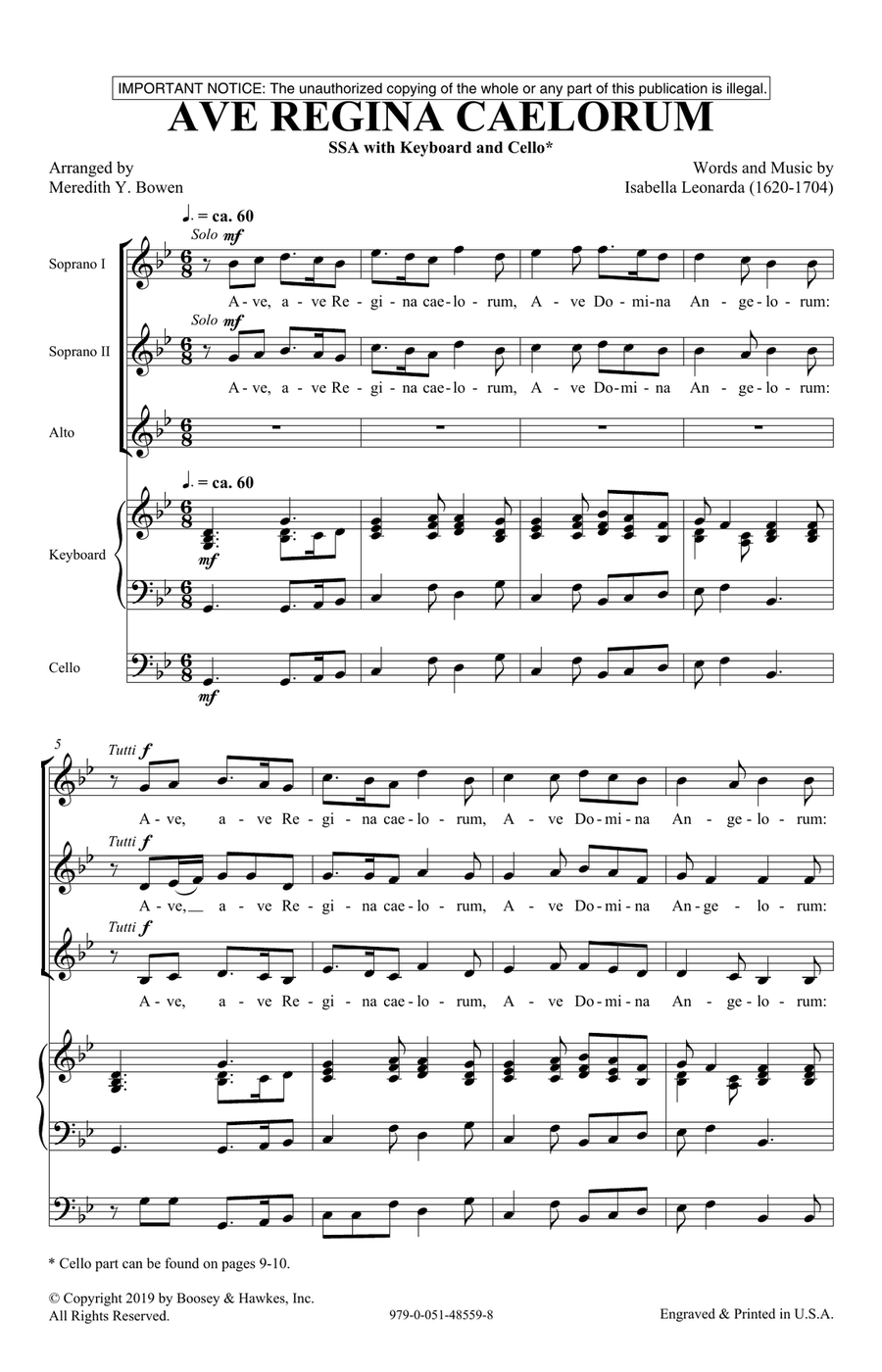 Ave Regina Caelorum (arr. Meredith Y. Bowen) SSA scores gallery preview page 1