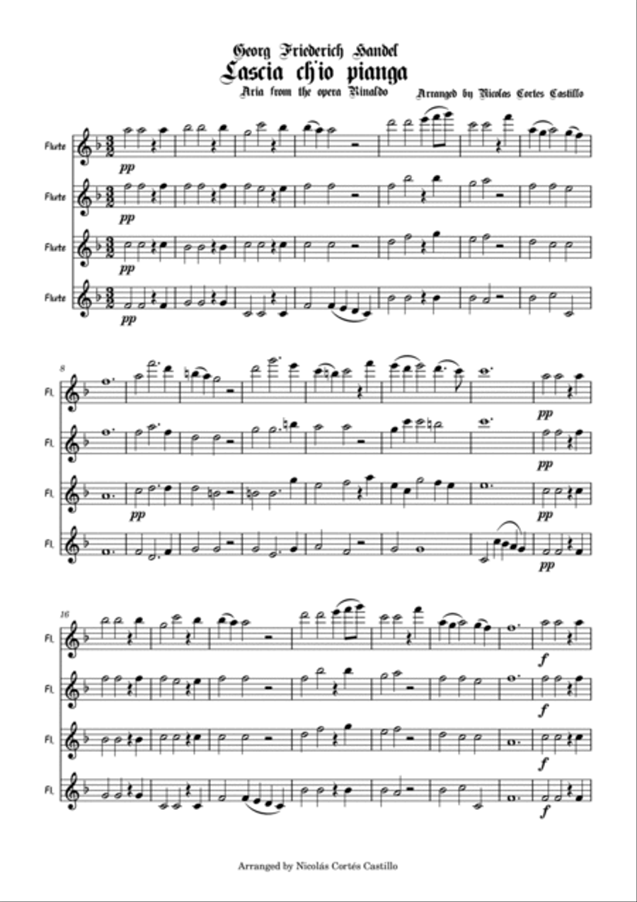 Handel - Lascia ch'io pianga - Flute Quartet Flute Quartet scores gallery preview page 2