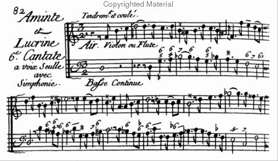 French cantatas or chamber music for one and two voices, with and without symphonie and with continuo bass. 7th book Soprano Voice scores gallery preview page 4