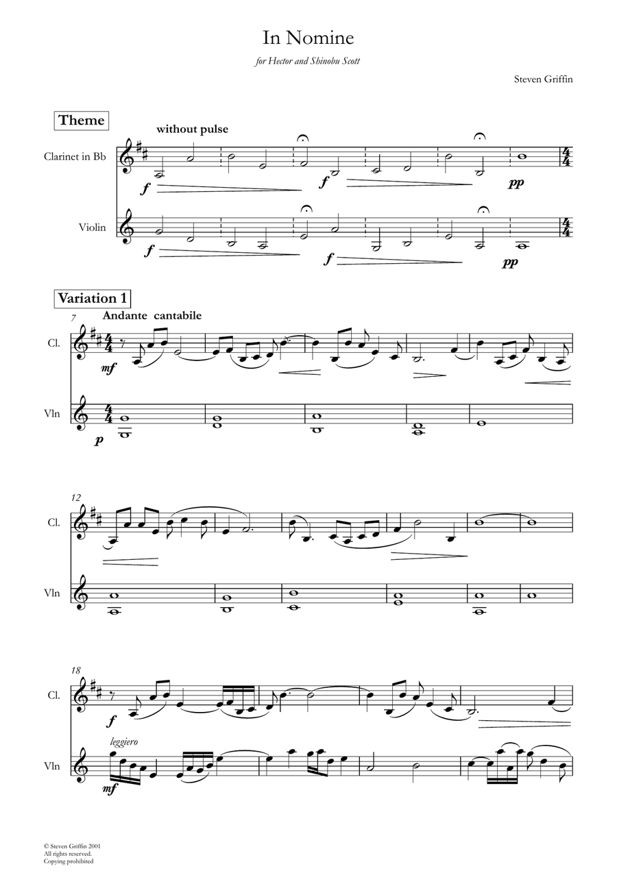 In Nomine Clarinet scores gallery preview page 1
