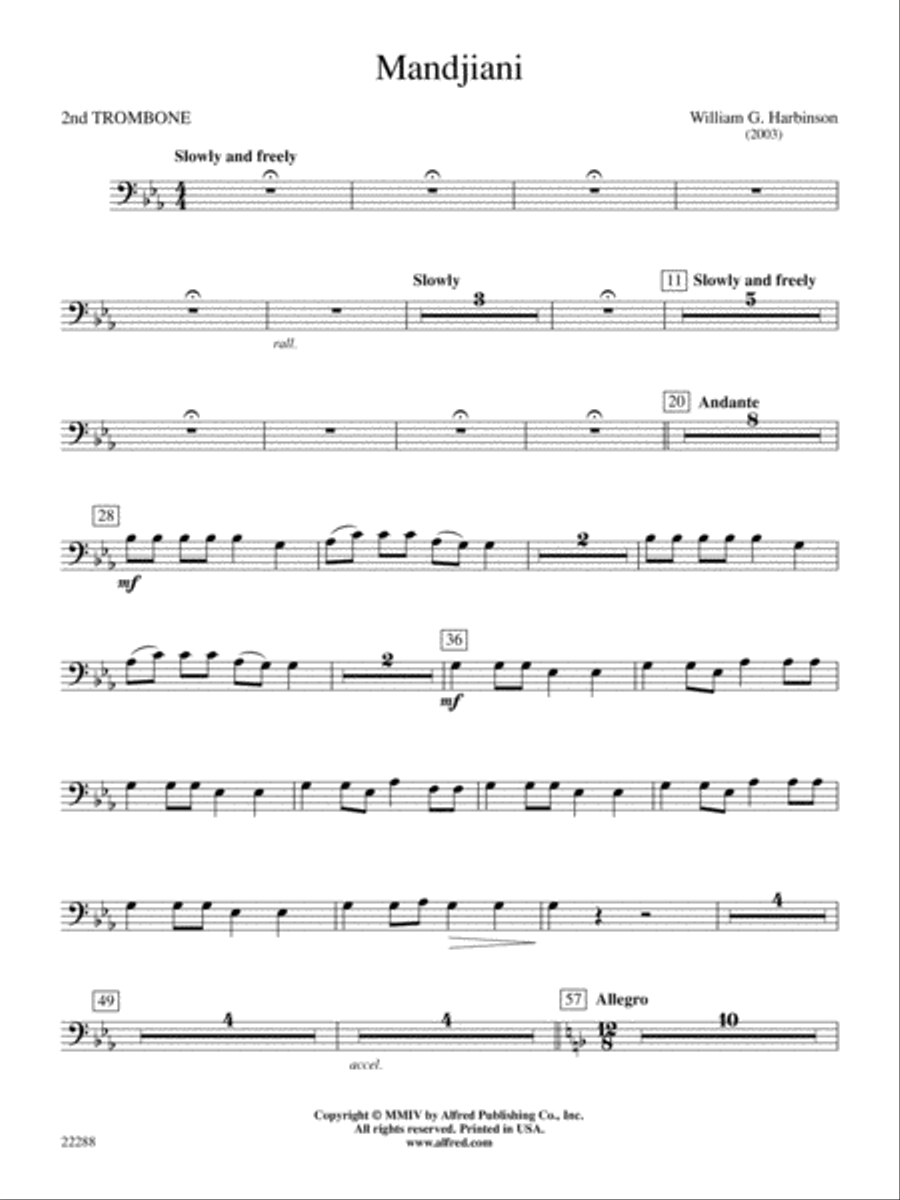 Mandjiani: 2nd Trombone Mandjiani: 2nd Trombone Concert Band scores gallery preview page 1