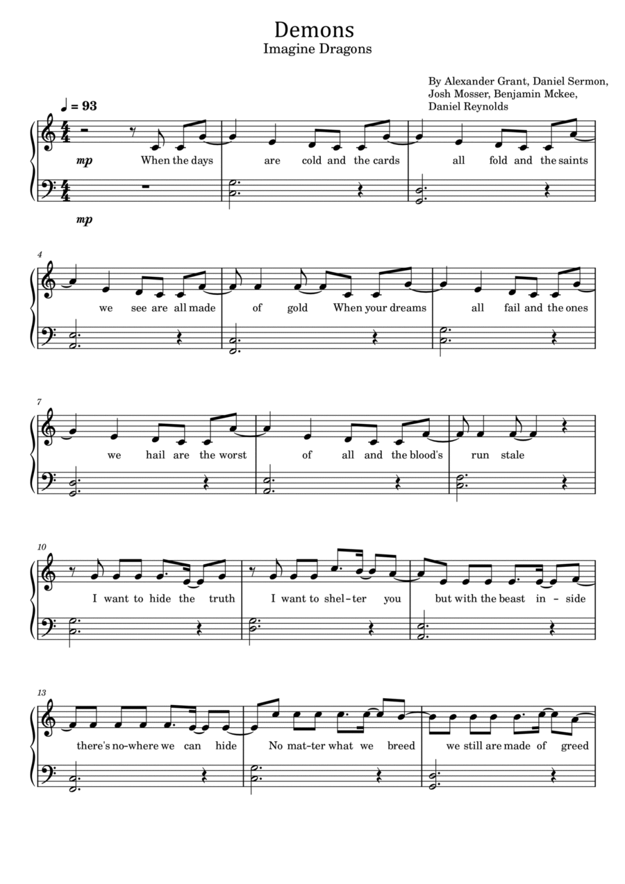Demons Piano Solo scores gallery preview page 1