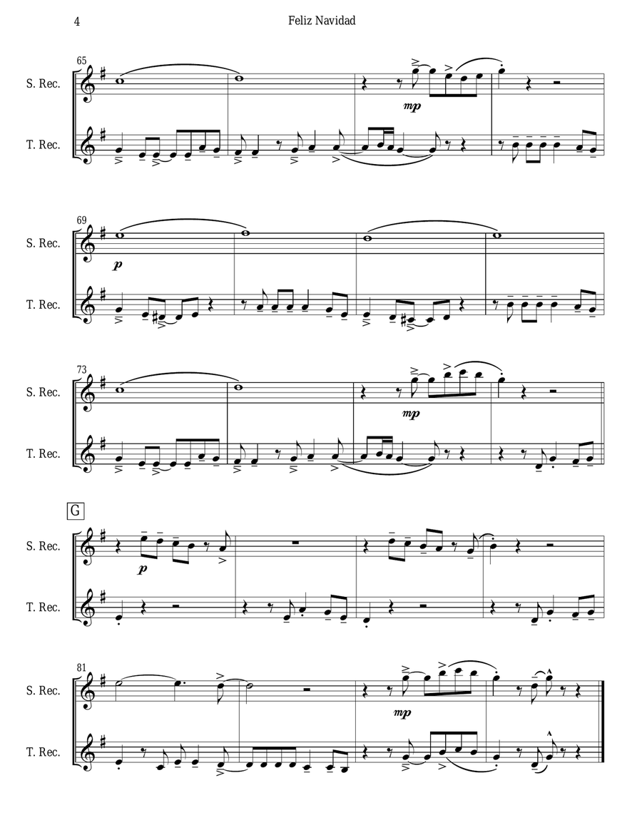 Feliz Navidad Woodwind Duet scores gallery preview page 4
