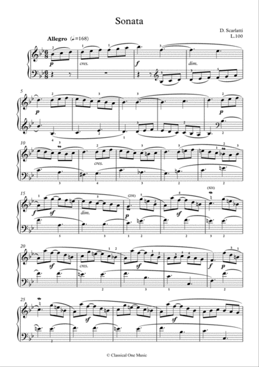 Scarlatti-Sonata in B-Major L.100 K.334(piano) Piano Solo scores gallery preview page 2