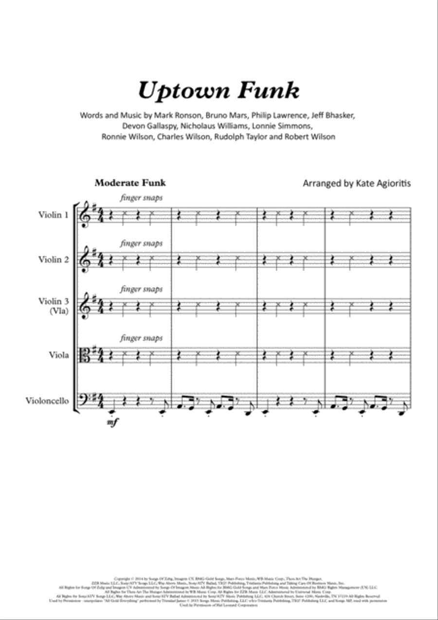 Uptown Funk String Quartet scores gallery preview page 2