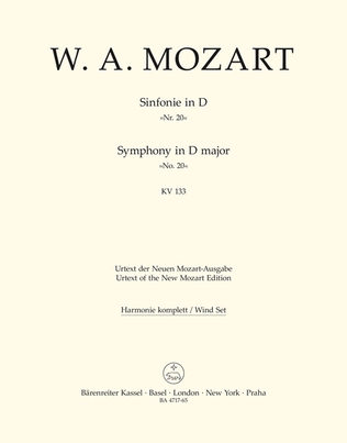 Book cover for Symphony, No. 20 D major, KV 133