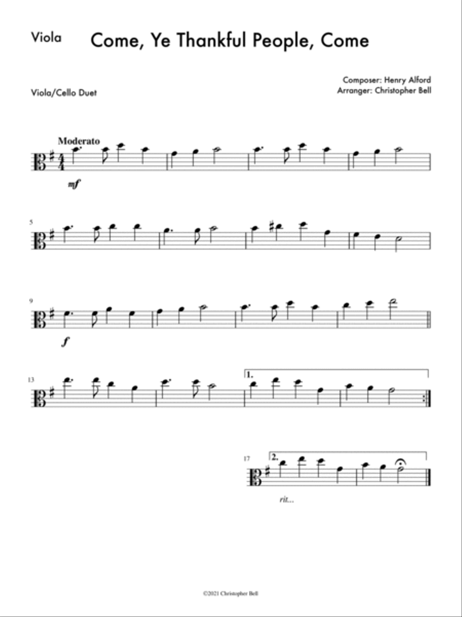 Come, Ye Thankful People, Come - Viola/Cello Duet String Duet scores gallery preview page 2