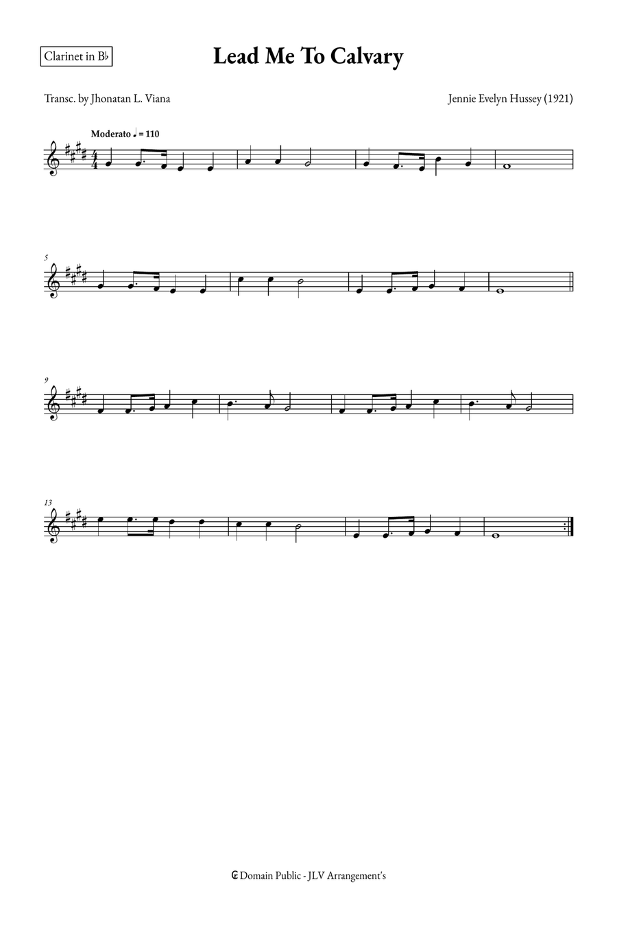 Lead Me To Calvary B-Flat Clarinet scores gallery preview page 1