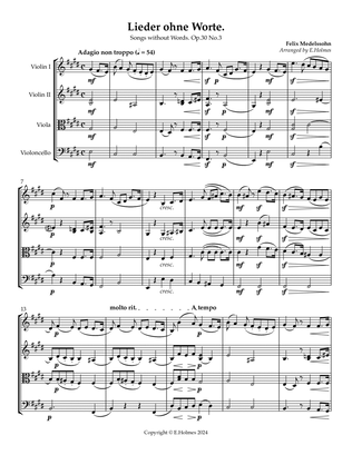 Mendelssohn's "Song Without Words" Op.30 No.3 for String Quartet