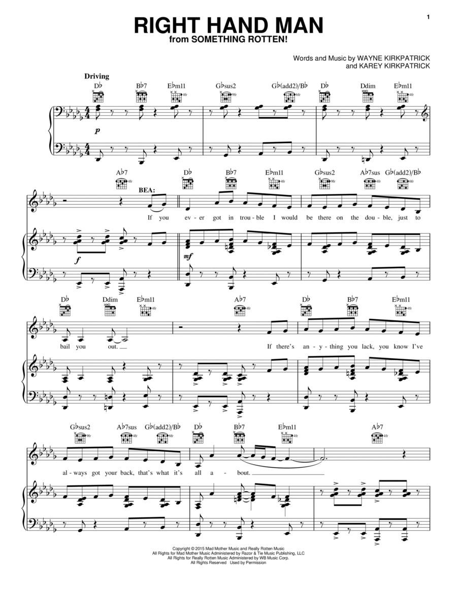 Right Hand Man Piano, Vocal, Guitar scores gallery preview page 1
