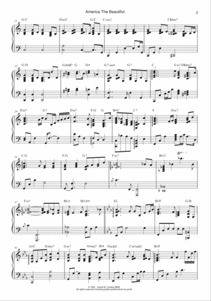 America the Beautiful Piano Solo scores gallery preview page 2