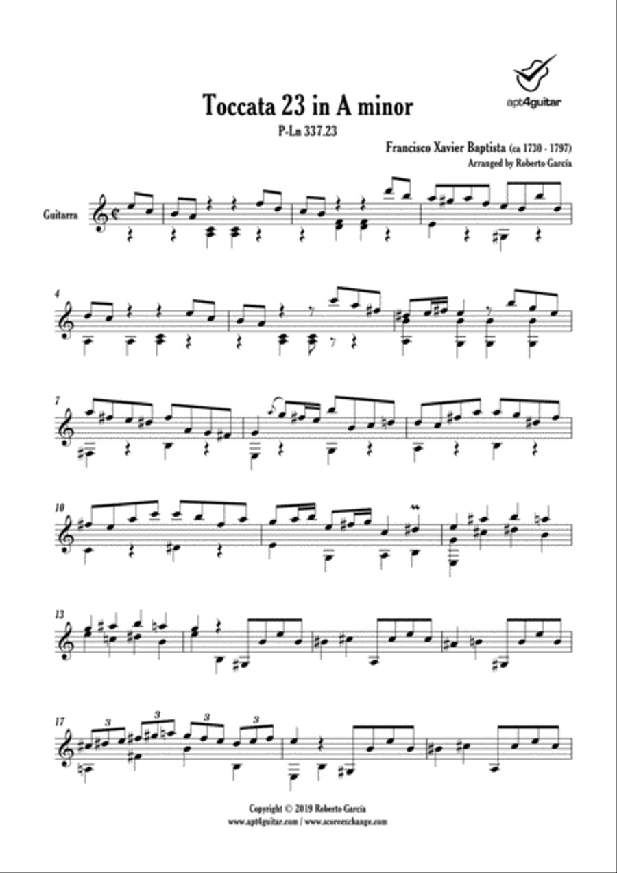 Toccata 23 in A minor Acoustic Guitar scores gallery preview page 2