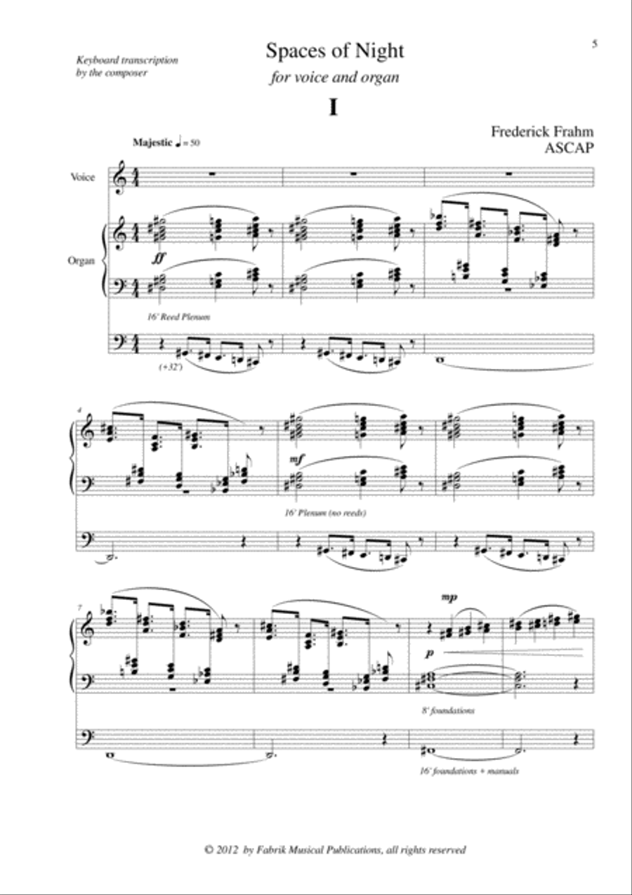Frederick Frahm: Spaces of Night for voice and organ Small Ensemble scores gallery preview page 5