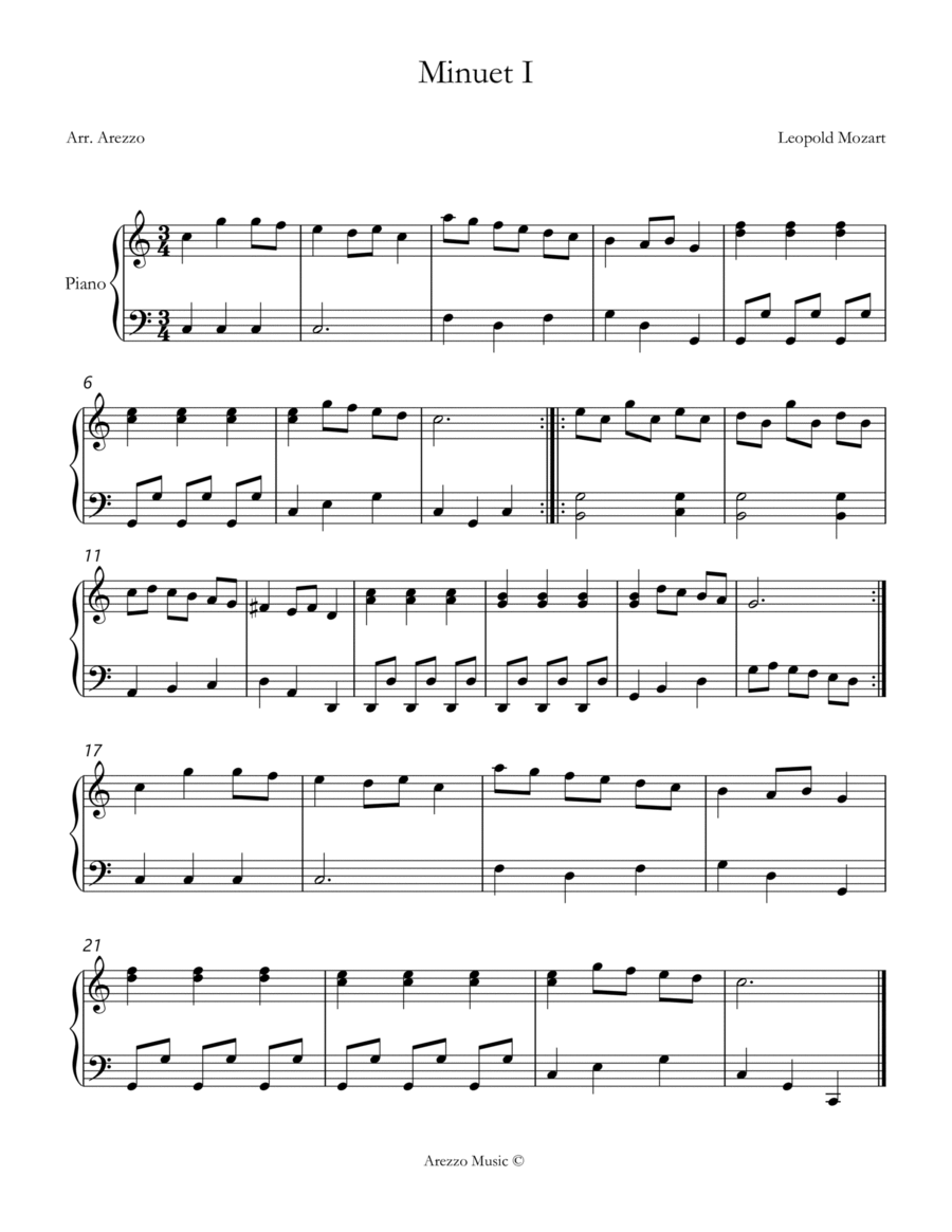 leopold mozart minuet I - notebook for wolfgang - piano sheet music Chamber Music scores gallery preview page 1