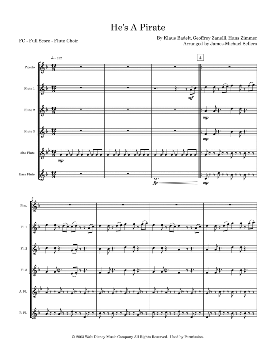 He's A Pirate Flute Choir scores gallery preview page 1