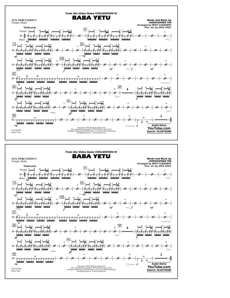 Baba Yetu (from Civilization IV) (arr. Matt Conaway) - Aux. Percussion 2