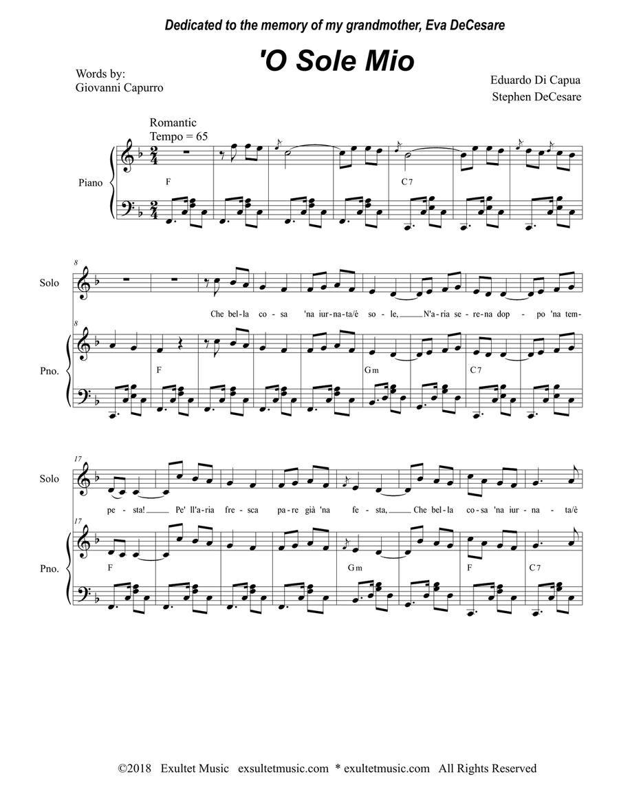 O Sole Mio (Vocal solo and SATB)