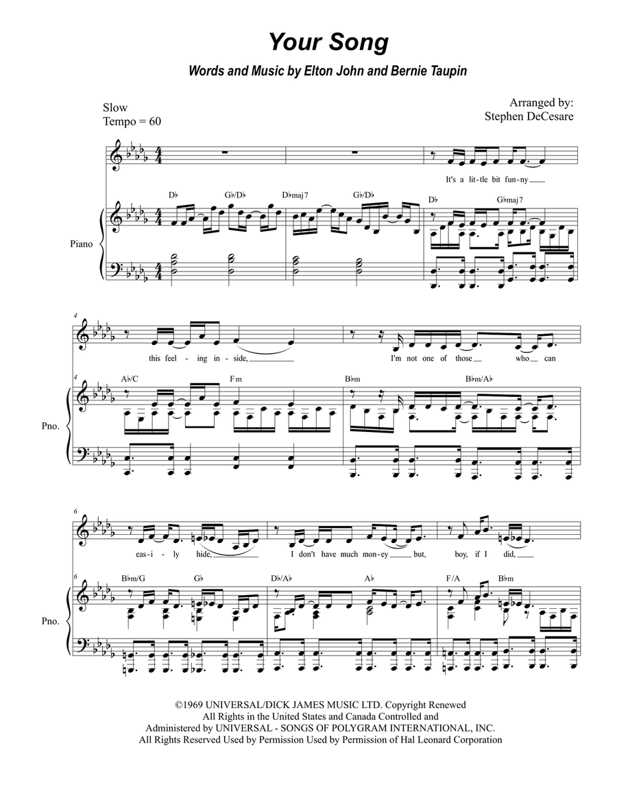 Your Song Your Song Piano, Vocal scores gallery preview page 1