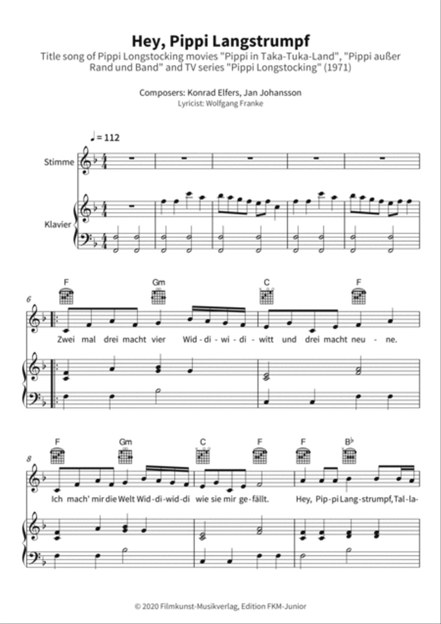 Hey, Pippi Langstrumpf Piano, Vocal, Guitar scores gallery preview page 3