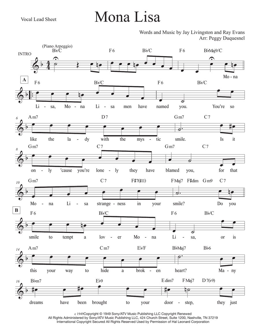 Mona Lisa Mona Lisa 4-Part scores gallery preview page 1