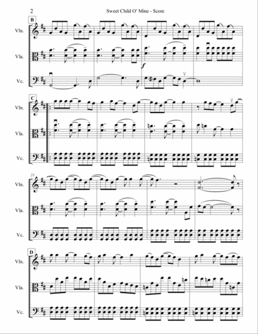Sweet Child O' Mine String Trio scores gallery preview page 2