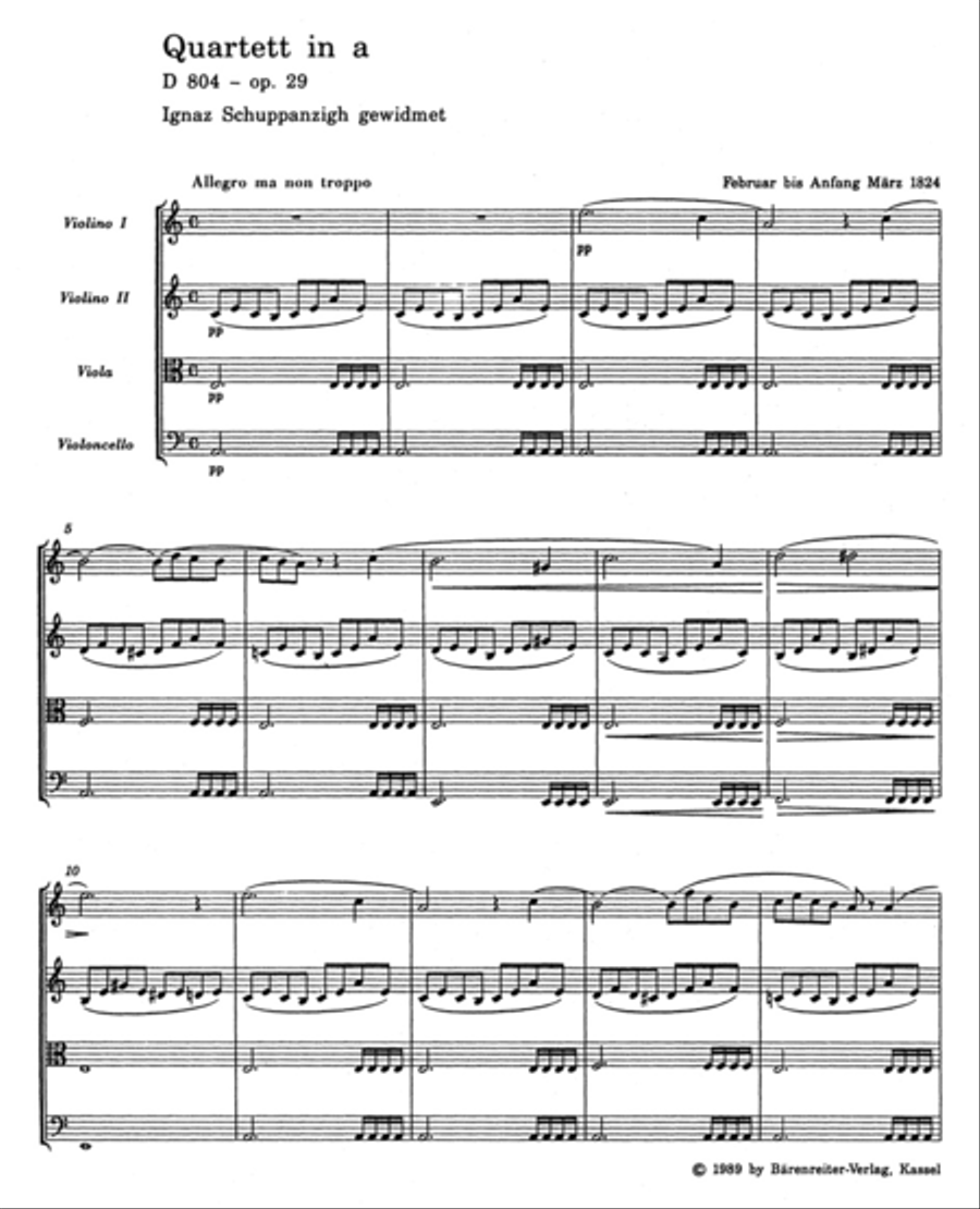 String Quartet A minor D 804, op. 29 